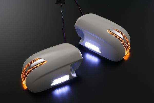 Revier 10系 後期 アルファード アロータイプ LED ウィンカードアミラー フット付 [未塗装/ポジション白光] カバー交換式 ドアミラー_画像2