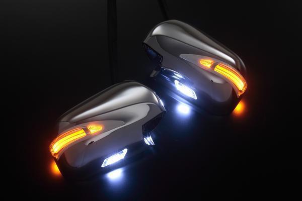 10系 アルファード 後期 LED ウィンカー ミラー Type LS [メッキ/ポジ青光] フットランプ付き LEXUSルック_画像2