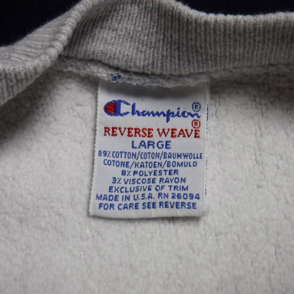 ▲ 90s ウイング　刺繍タグ USA製 L champion グレー カレッジ リバースウィーブ スウェット LARGE ビンテージ リバース _画像3