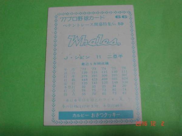 カルビー'77プロ野球カードNO.66(シピン／大洋)青版
