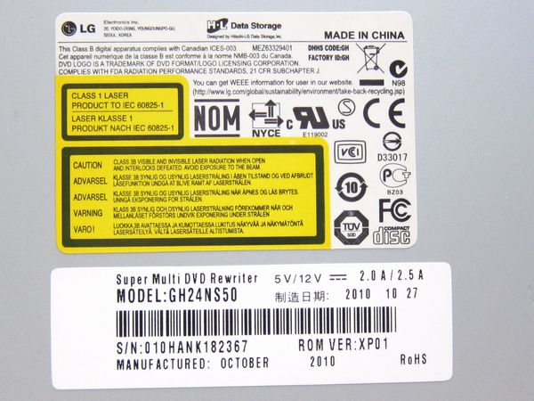 LG GH24NS50 DVDスーパーマルチドライブ SATA 2010年製 ☆5_ラベル部分をアップで撮影。