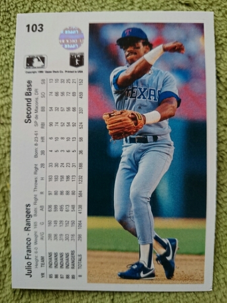 ★来日外国人 フランコ 千葉 ロッテ マリーンズ オリオンズ JULIO FRANCO UPPER DECK UD 1990 MLB TEXAS RANGERS レンジャーズ #103 フリオ_画像2