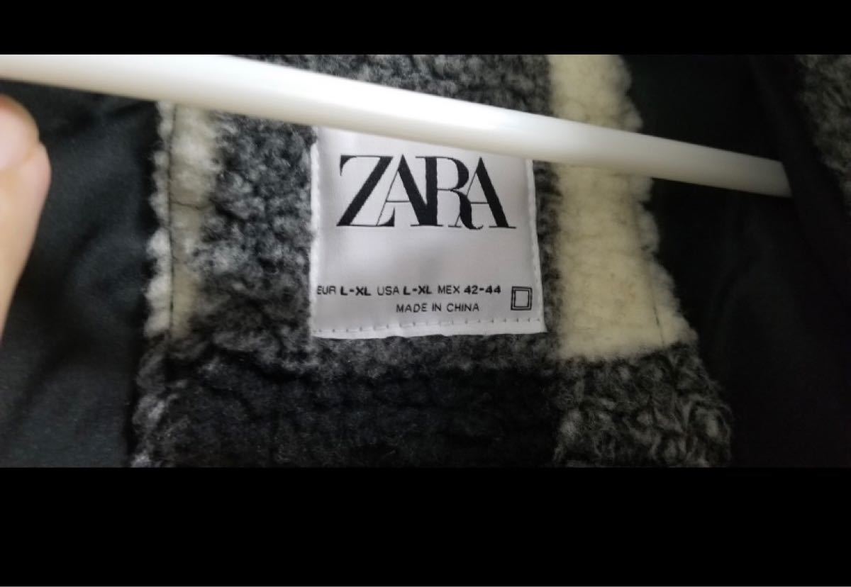 ZARA チェック ボアシャツジャケット ブラック サイズL-XL｜PayPayフリマ