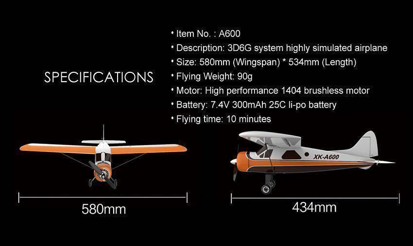 モード1送信機 バッテリー2本 XK DHC-2 A600 ラジコン飛行機 5CH ブラシレスモーター S-FHSS FUTABA 双葉 互換性 RC エアープレーン 3D/6G