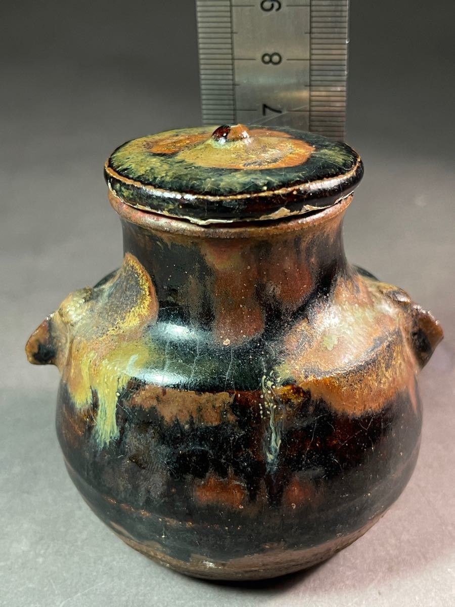黒釉陶芸 茶入 茶道具 茶道陶器上 中古美品 高さ約7cm  