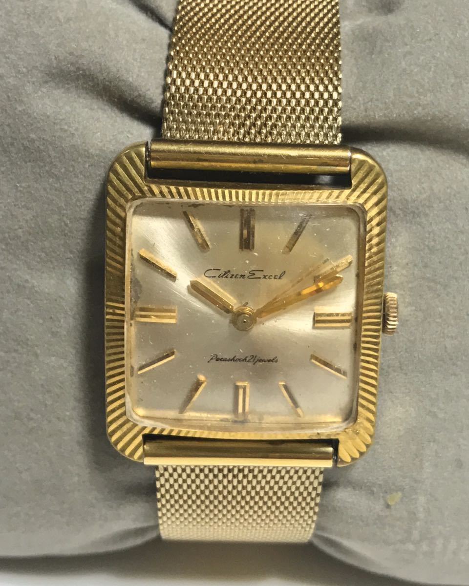 超希少 美品 CITIZEN EXCEL 21石 手巻き1964年 シチズン アンティーク 豪華な エクセル ヴィンテージ ダイヤカット メンズ腕時計 角型 迅速な対応で商品をお届け致します