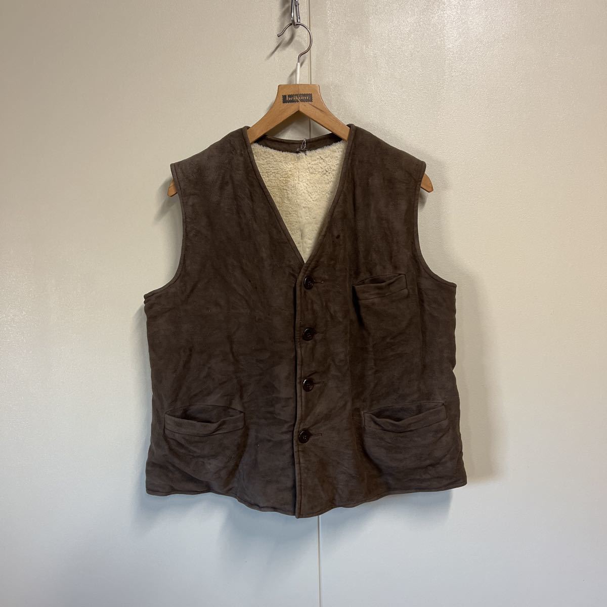 超人気新品 German vest/ワークベスト/裏地ボア/L程度/肩幅42身幅55