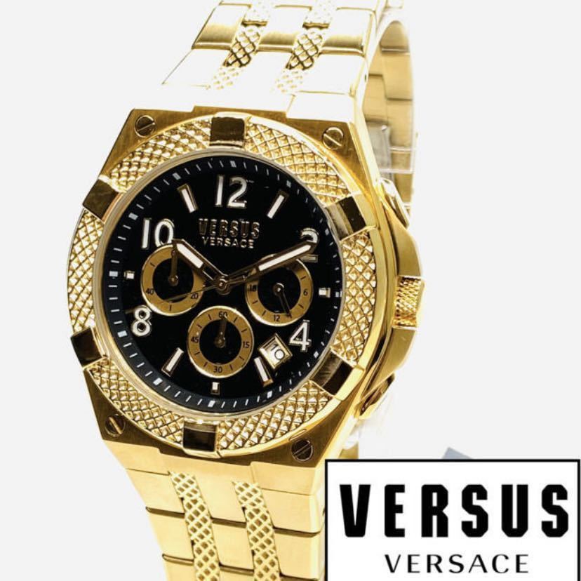 ★激レア 海外限定品 Versus Versace ヴェルサス ヴェルサーチ クロノグラフ メンズ 腕時計 イタリア クォーツ ゴールド 高級ブランド 新品