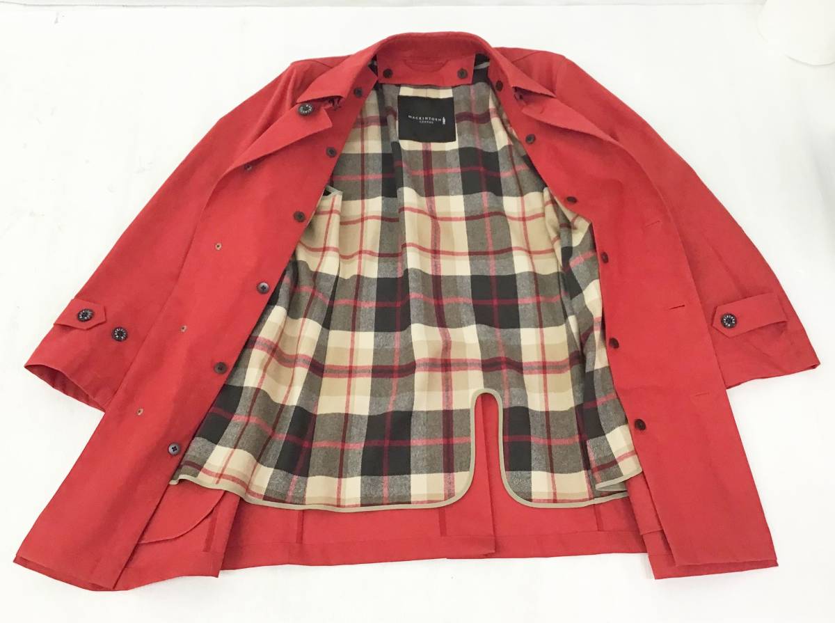 MACKINTOSH LONDON ボンディングコート S 赤/レッド ウールライナー付き 裏地チェック柄 トレンチ ステンカラー マッキントッシュ ロンドン