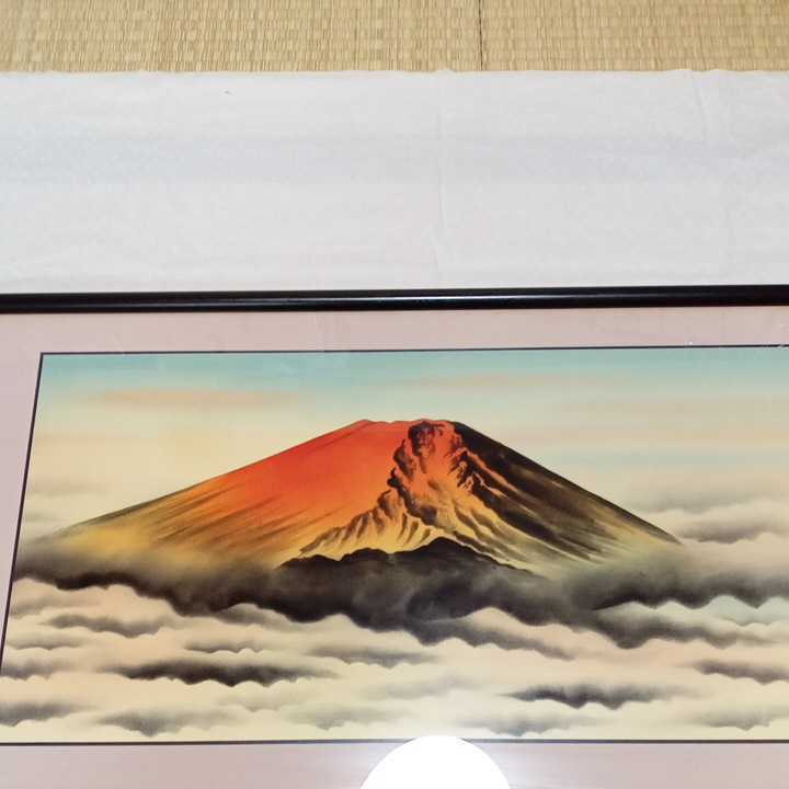 売れ筋オンライン 絵画　水彩画　風景画　「赤富士」 作　額付き　F8サイズ shiro 絵画/タペストリ