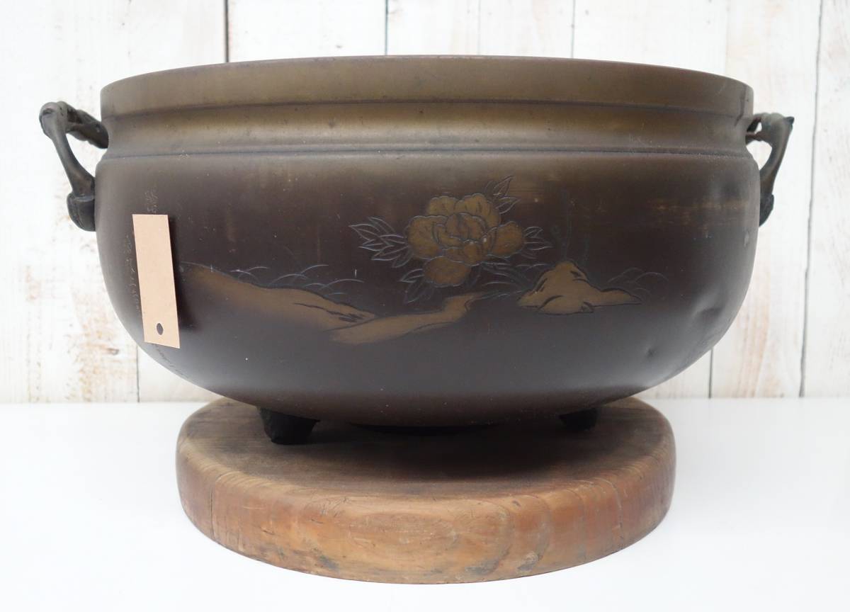 伝統工芸 金属工芸 明治 大正 時代 火鉢 大火鉢 双耳火鉢 瓶掛 金銀 ...