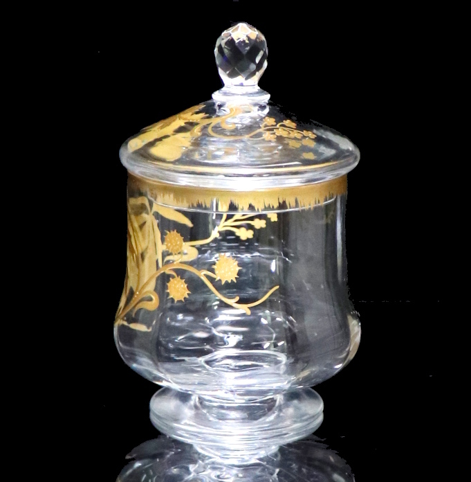 オールド・バカラ (BACCARAT) 1900年頃 盛り上げ金彩 蓋物 ボンボ