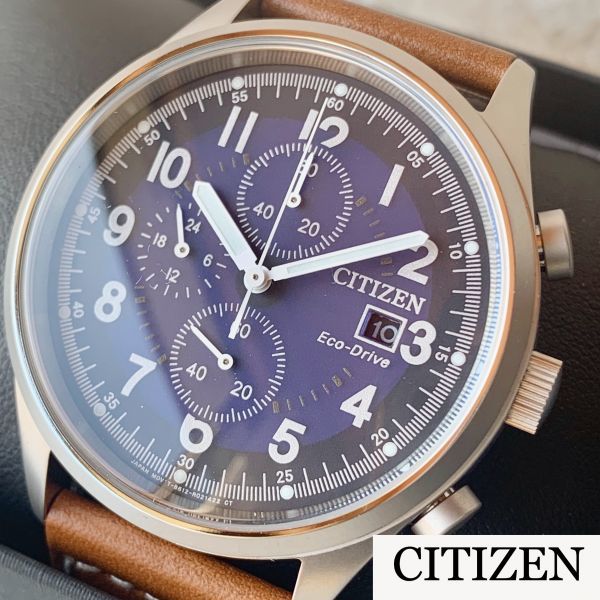 新品★即納★CITIZEN★シチズン★エコドライブ/ネイビー/生活防水/メンズ腕時計/夜行/ソーラー/ステンレス/高級ブランド/本革/ホワイト針 1