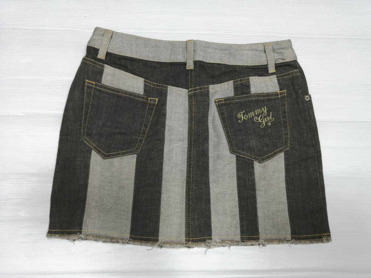  Tommy jeans skirt stripe hem fray processing damage processing Denim miniskirt stone .3487