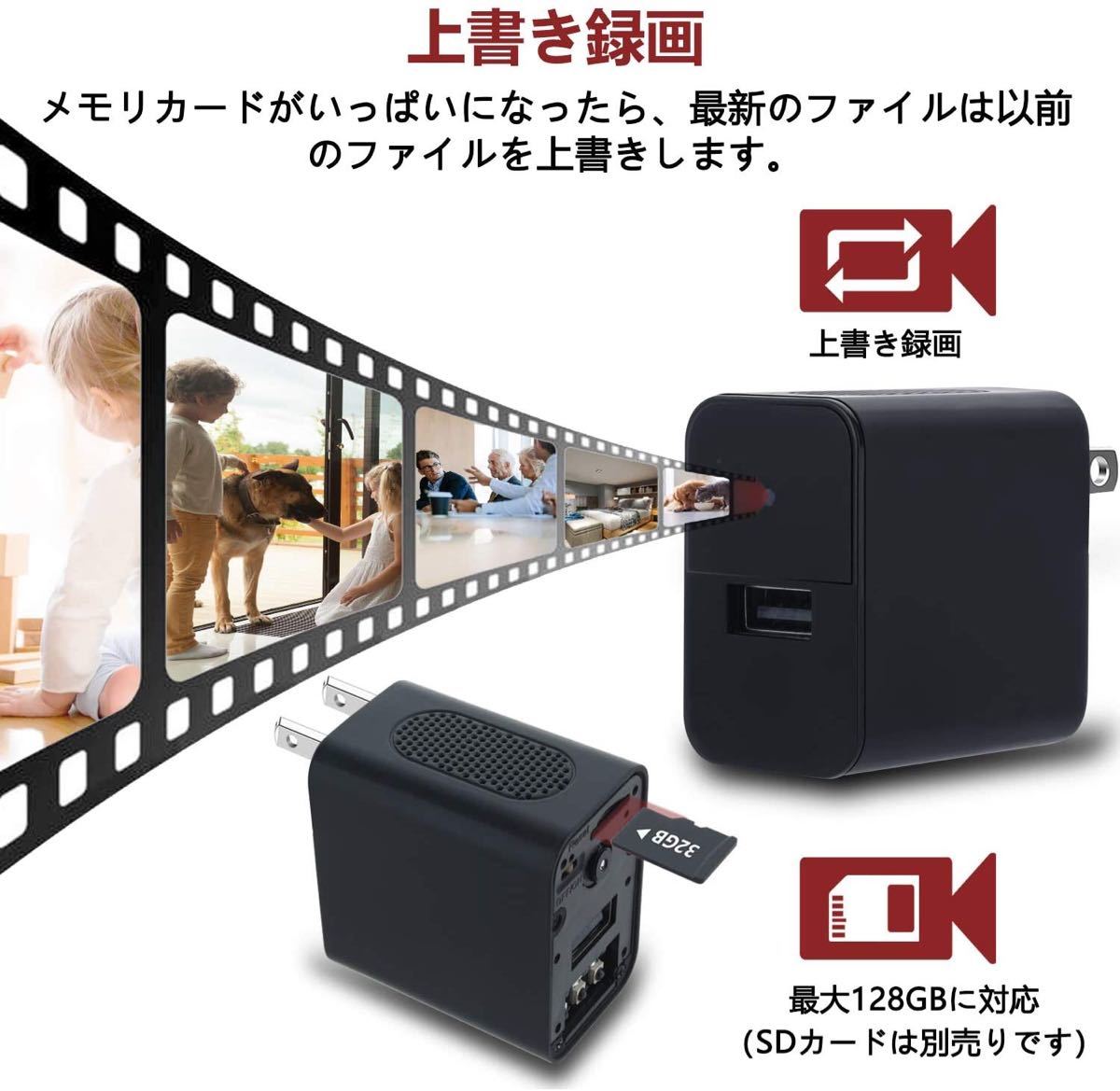 隠しカメラ 1080P HD 超小型カメラ 暗視機能搭載 スパカメラ イビデオ 赤外線 動体検知 盗撮 日本語取扱 黒 