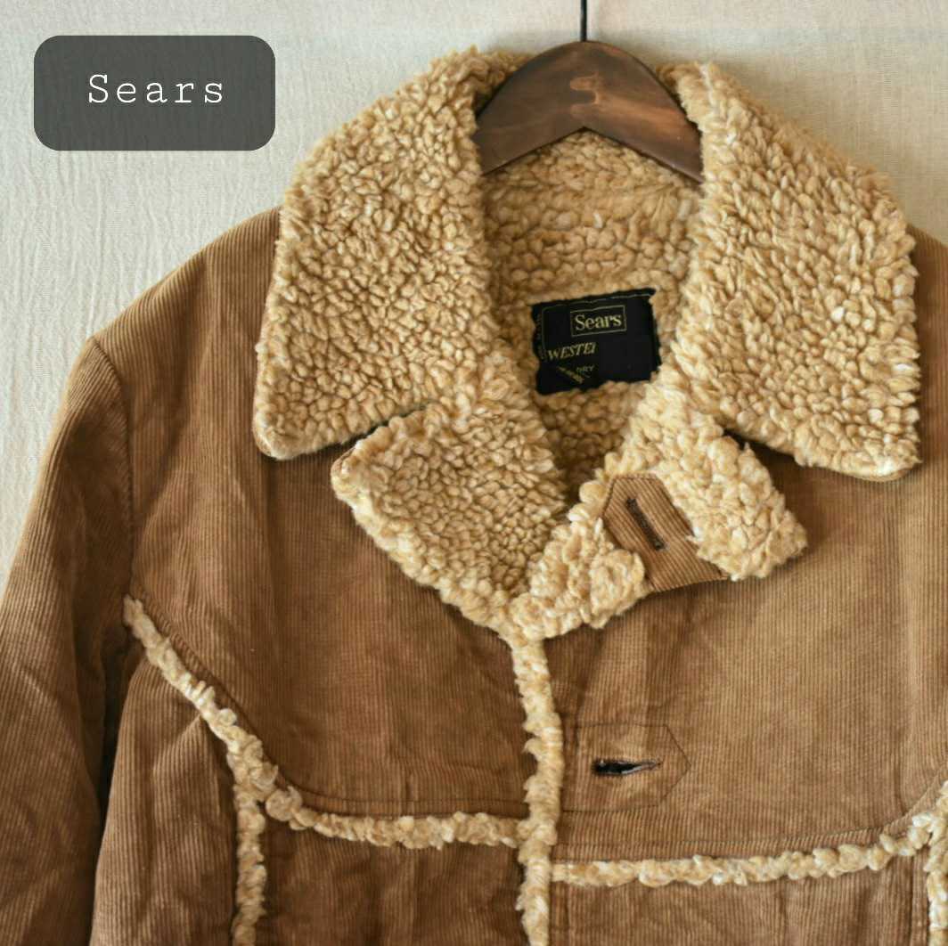 古着 70's Sears シアーズ コーデュロイ内ボアフリースジャケット ランチコート キャメル CAMELJACKET XLサイズ ベージュ系 アメカジ 売上ランキング シアーズ SEARS ★ 70's コーデュロイ ボアランチジャケット その他