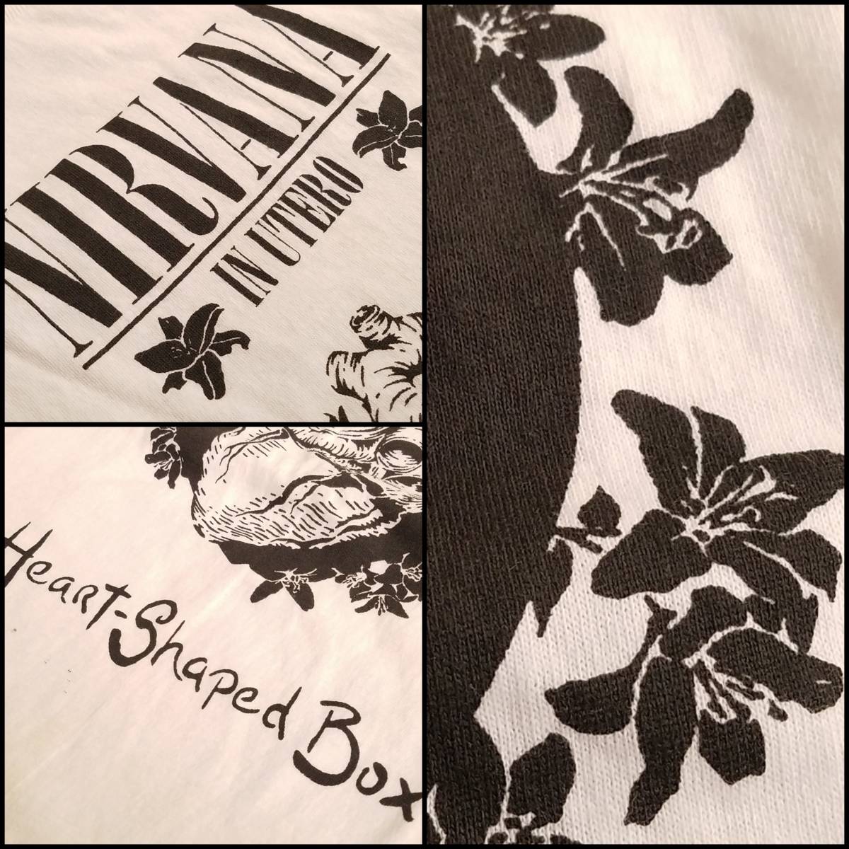 魅惑のバンドT特集! 90s『NIRVANA(ニルヴァーナ) / IN UTERO [Heart-Shaped Box]』半袖Tシャツ Hanesボディ ホワイト L／カートコバーン_画像6