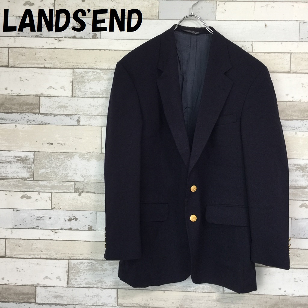 【人気】LANDS' END/ランズエンド USA製テーラードジャケット TAILORED WITH PRIDE IN USA 金ボタン ネイビー サイズ42/A2055