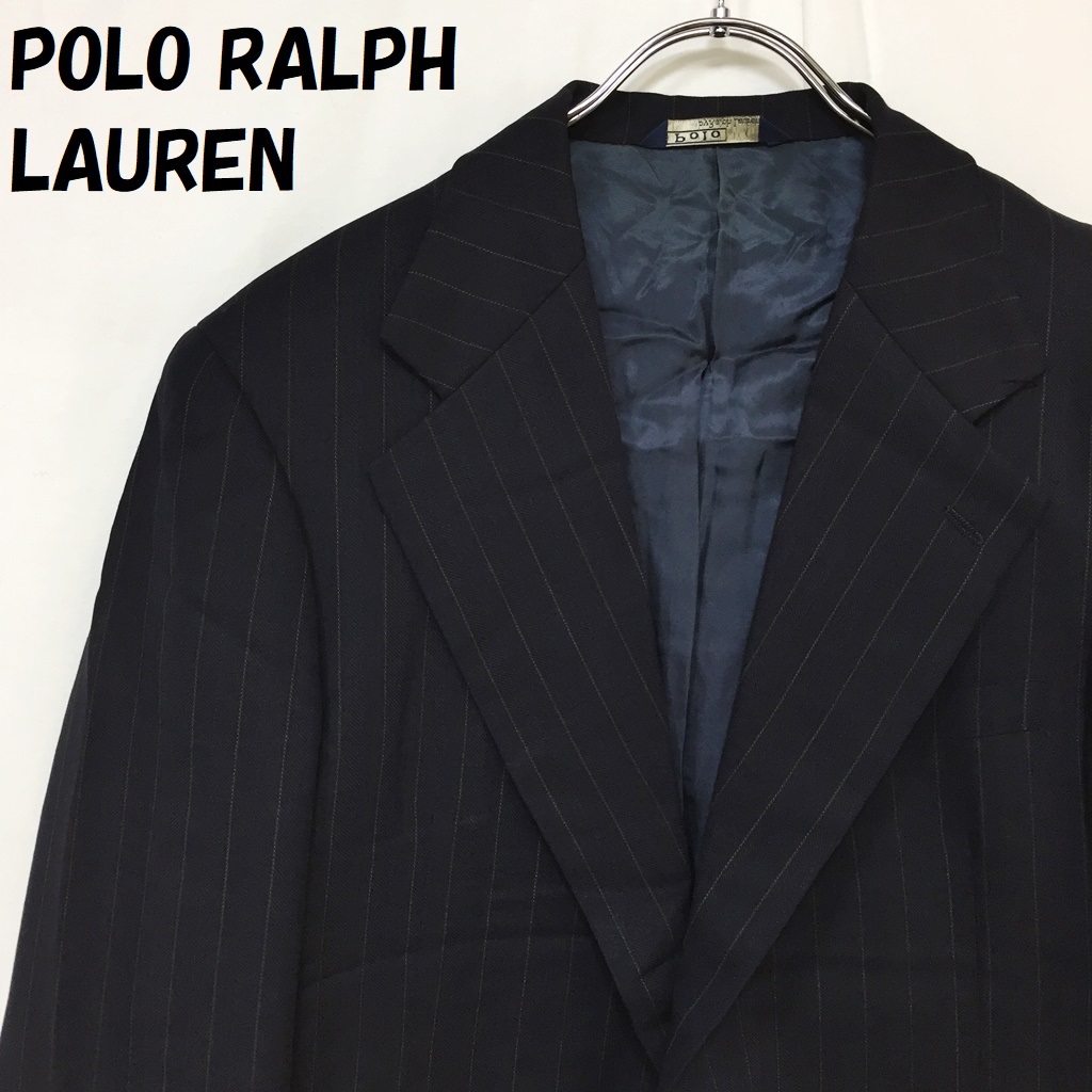 【人気】POLO RALPH LAUREN/ポロラルフローレン ジャケット スーツ シングルボタン ストライプ柄 ネイビー 肩パッドあり サイズ不明/S2883_画像1