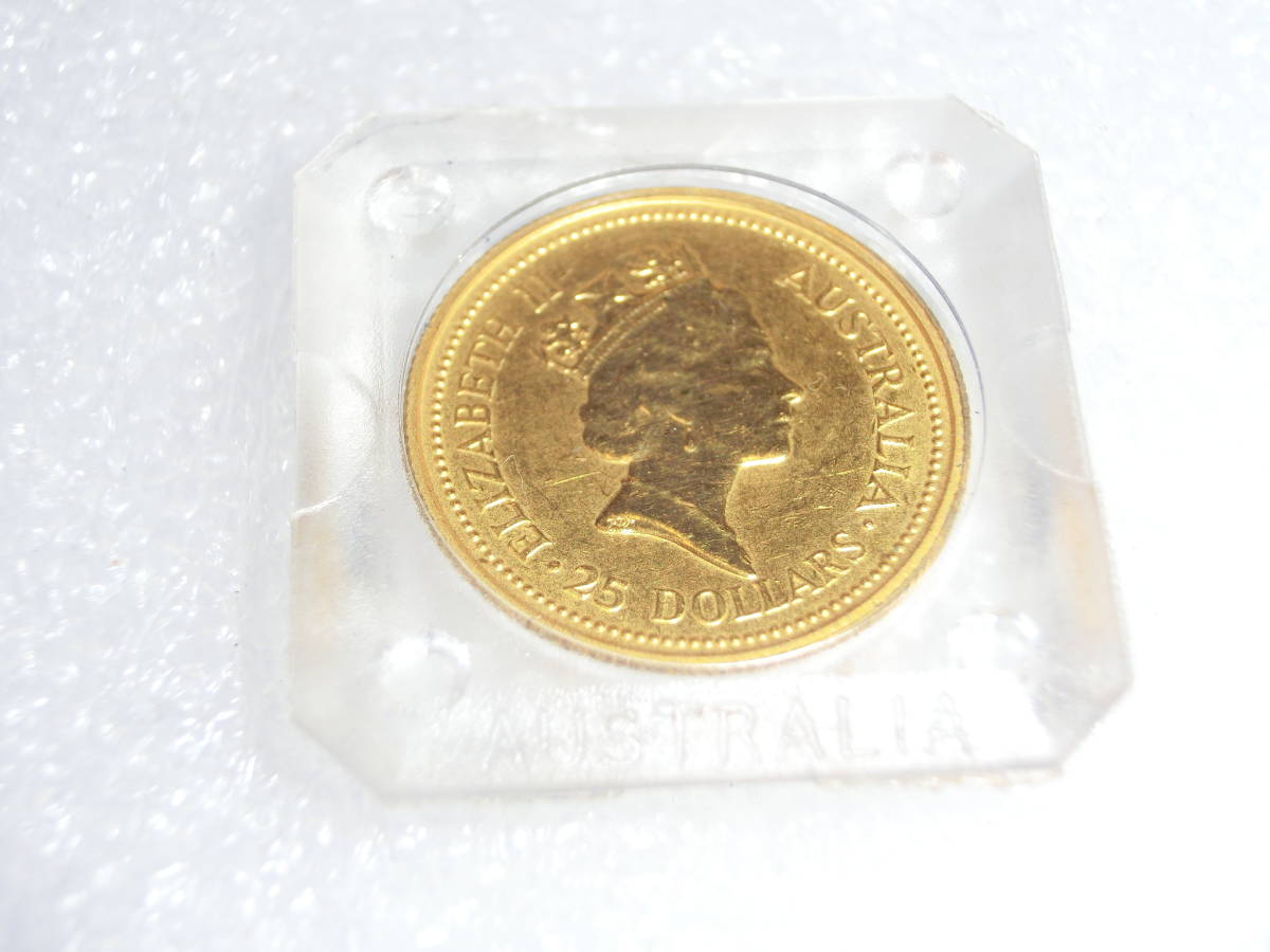 エリザベス　オーストラリア25ドル金貨　カンガルー　4分の１オンス、金貨1992年。枠は１８ｋ