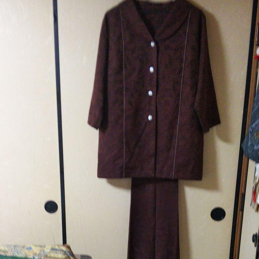 kimono remake, handmade, pants suit top and bottom, front opening sponge gourd collar, Brown 
