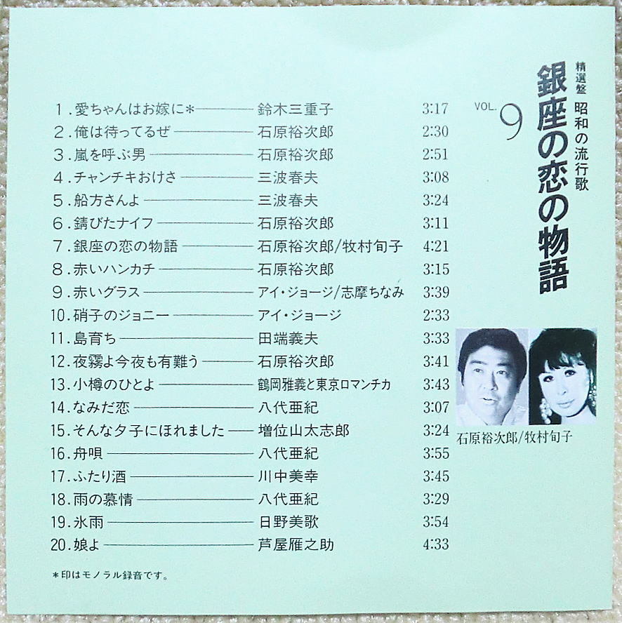 即決！複数でも送料230円●CD 精選盤 昭和の流行歌9 バラ テイチク音源20曲 石原裕次郎 アイ・ジョージ 田端義夫 八代亜紀 日野美歌 他_画像2