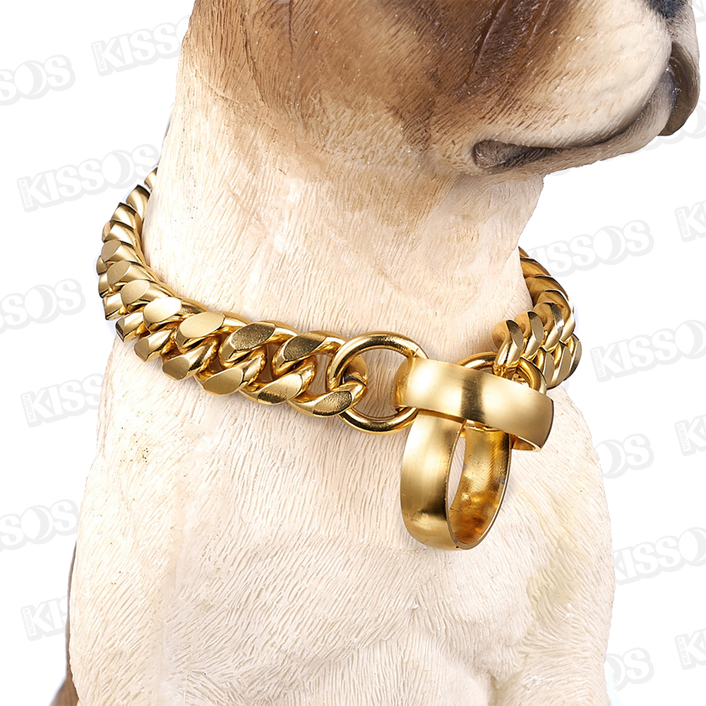  pet necklace stainless steel dog chain metal chock Gold 18K large dog bru dog ( Gold, 12 -inch )