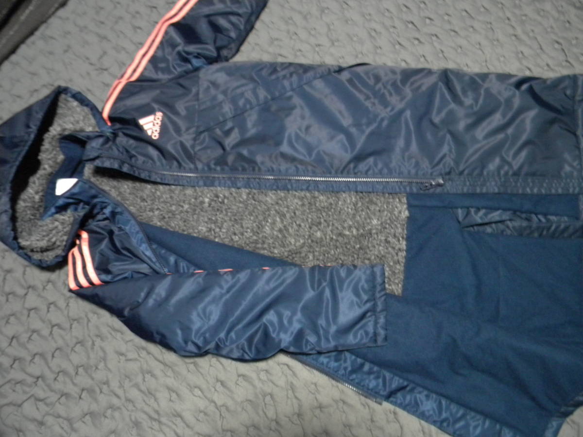 * prompt decision * Adidas * hood * boa attaching long bench coat *140.* navy blue * navy * girl * woman *②
