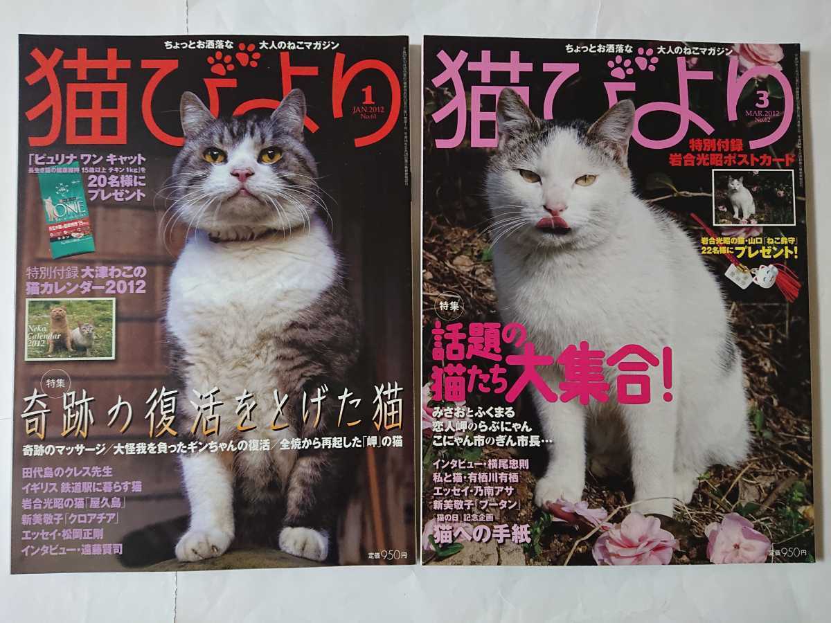 【6冊セット】ちょっとお洒落な大人のねこマガジン『猫びより』2012年1月号/3月号/5月号/7月号/9月号/11月号 No.61～No.66_画像2