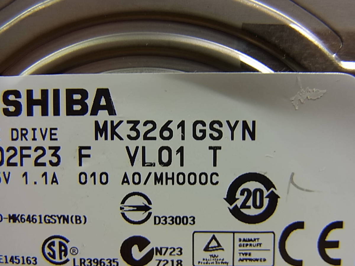 △B/899●東芝 TOSHIBA☆2.5インチHDD(ハードディスク)☆320GB SATA300 7200rpm☆MK3261GSYN☆中古品_画像2