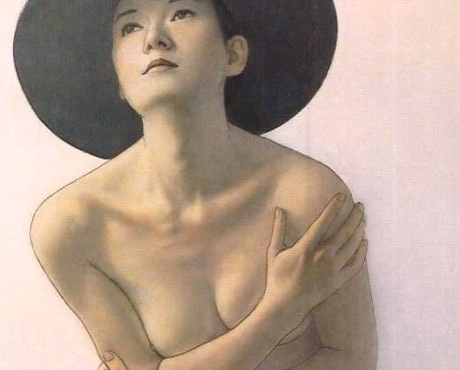 ◆高塚省吾「帽子」オフセット複製・木製額付・即決◆_裸女