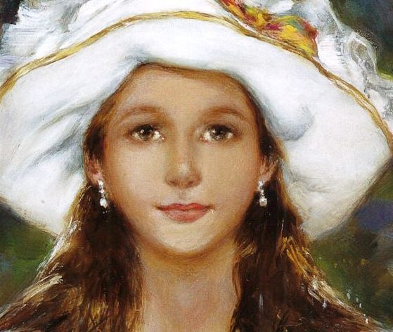 ◆伊勢田邦貴「白い帽子」オフセット複製・木製額付・即決◆_少女