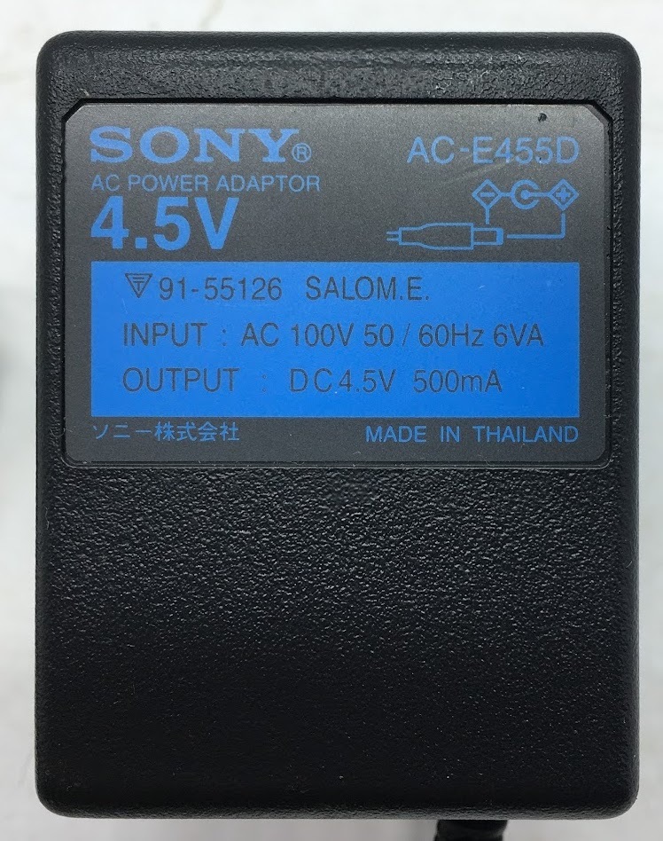 SONY/ソニー 純正ACアダプター AC-E455D （DC4.5V 500mA）(用途：ポータブルCDプレーヤー CDウォークマン CDプレーヤー AC-E455 D-223等)_画像1