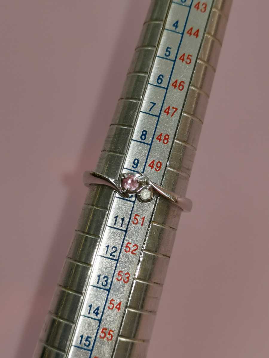 オリジナル 4℃ K10WG リング ピンク石 透明石付き 指輪 ホワイト