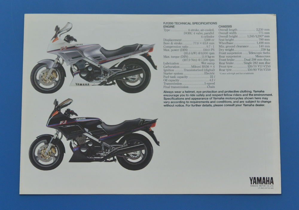 ヤマハ　FJ1200 YAMAHA FJ1200 1990年　輸出仕様車　英語表記 バイクカタログ　送料無料【Y輸FZR・YZF25】_画像4