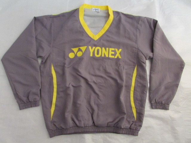 USED きれい ヨネックス yonex 長袖 メッシュ裏地付き Vネック ウインド ウオーム ジャケット グレー系 UNI Mサイズ 167～173cm _画像1