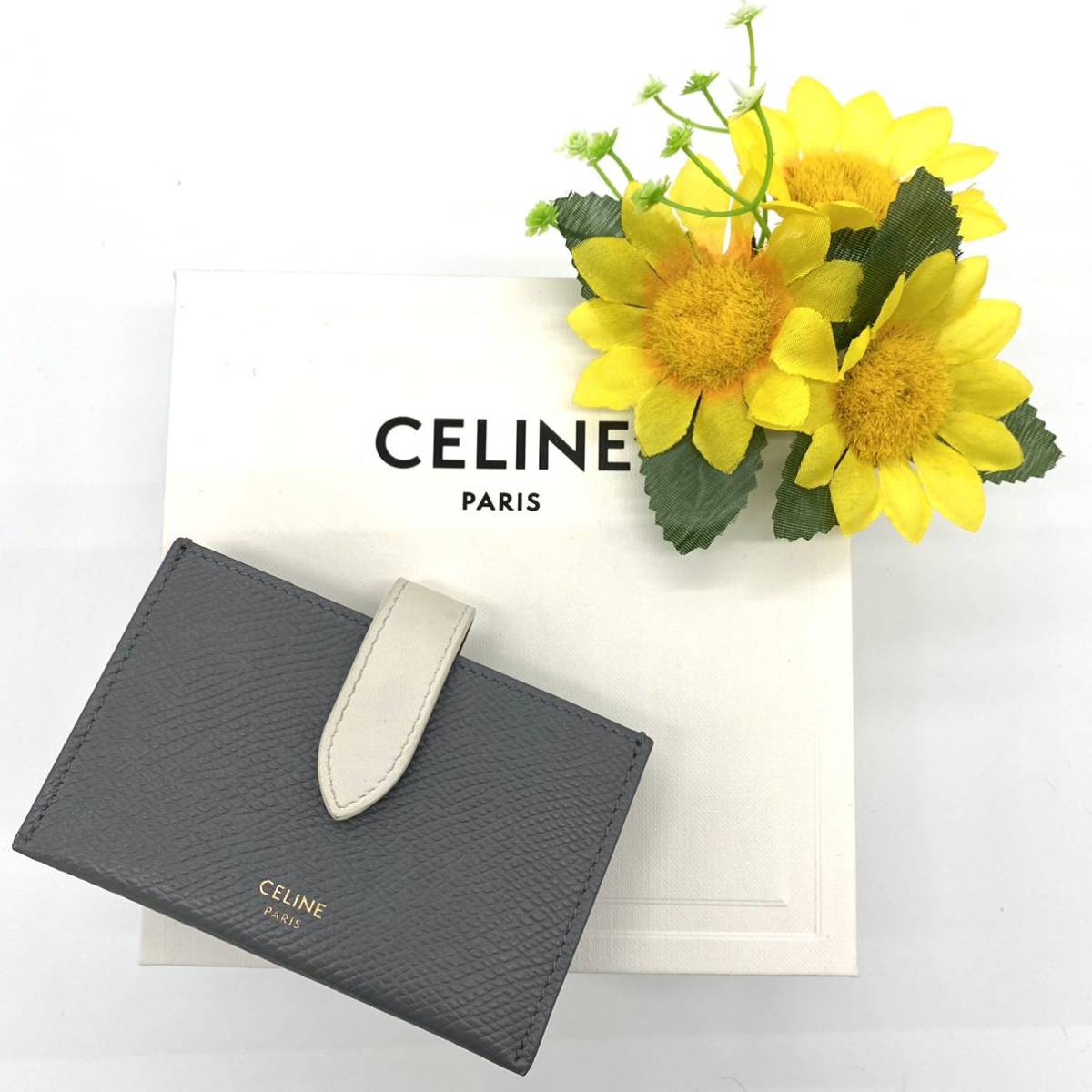 【極美品!!】CELINE セリーヌ アコーディオン カードケース 名刺入れ グレー×クリーム バイカラー 人気 秋 ハロウィン プレゼント■