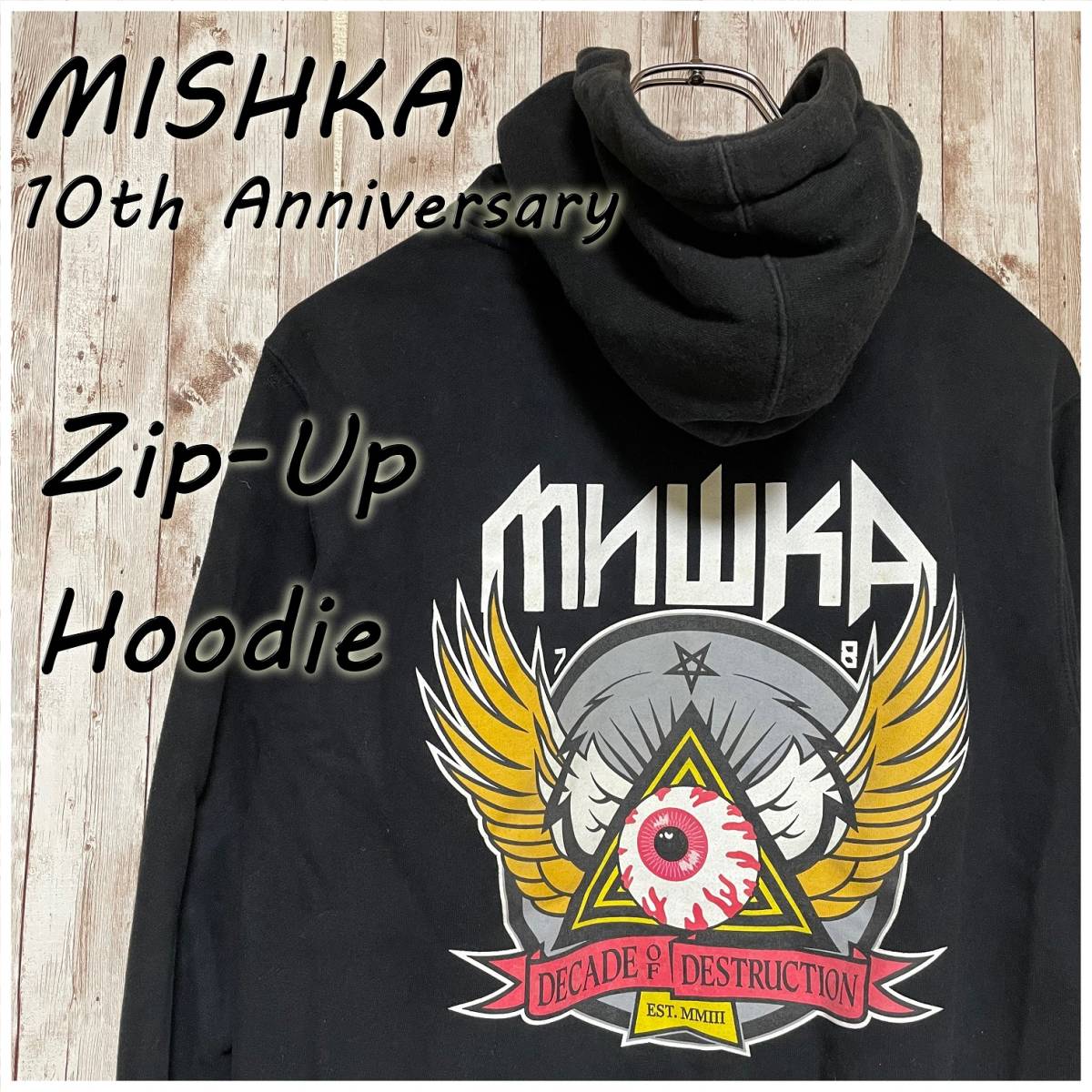 ★MISHKA 10周年記念 ビッグロゴ 目玉 ジップアップパーカー USA製_画像1