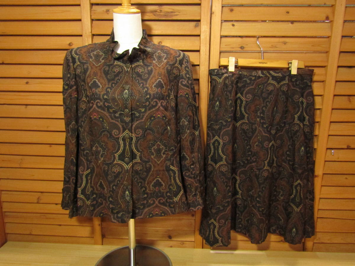 Y Бесплатная доставка △ 769 [Leilian Lerian] Etro Pattern Silk Licked Lose Wool Color установлен коричневый 13+