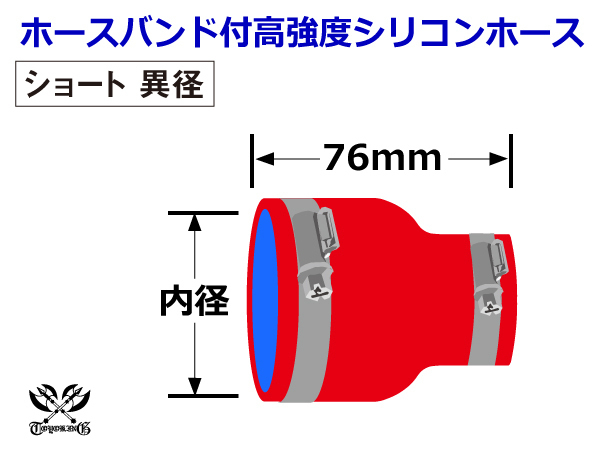 レーシングカー ドイツ ノールマ バンド付 高強度シリコンホース ショート 異径 内径25⇒28Φ 全長76mm 赤色 汎用品_画像4