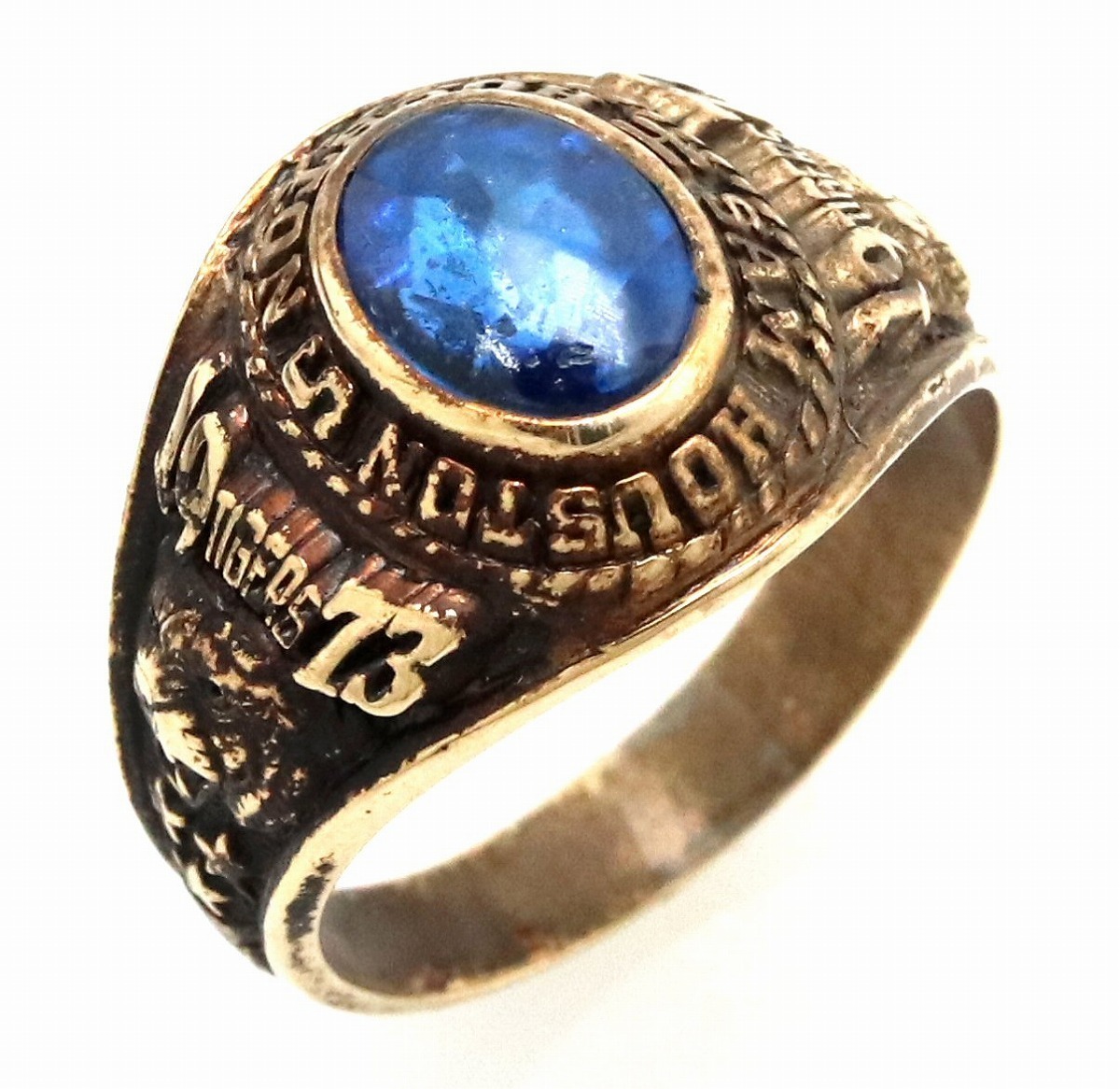 カレッジリング HOUSTON SAM TIGERS 1973 K10YG イエローゴールド 色石 ブルー リング 中古 13号 指輪 予約販売品 青 #13 楽天カード分割