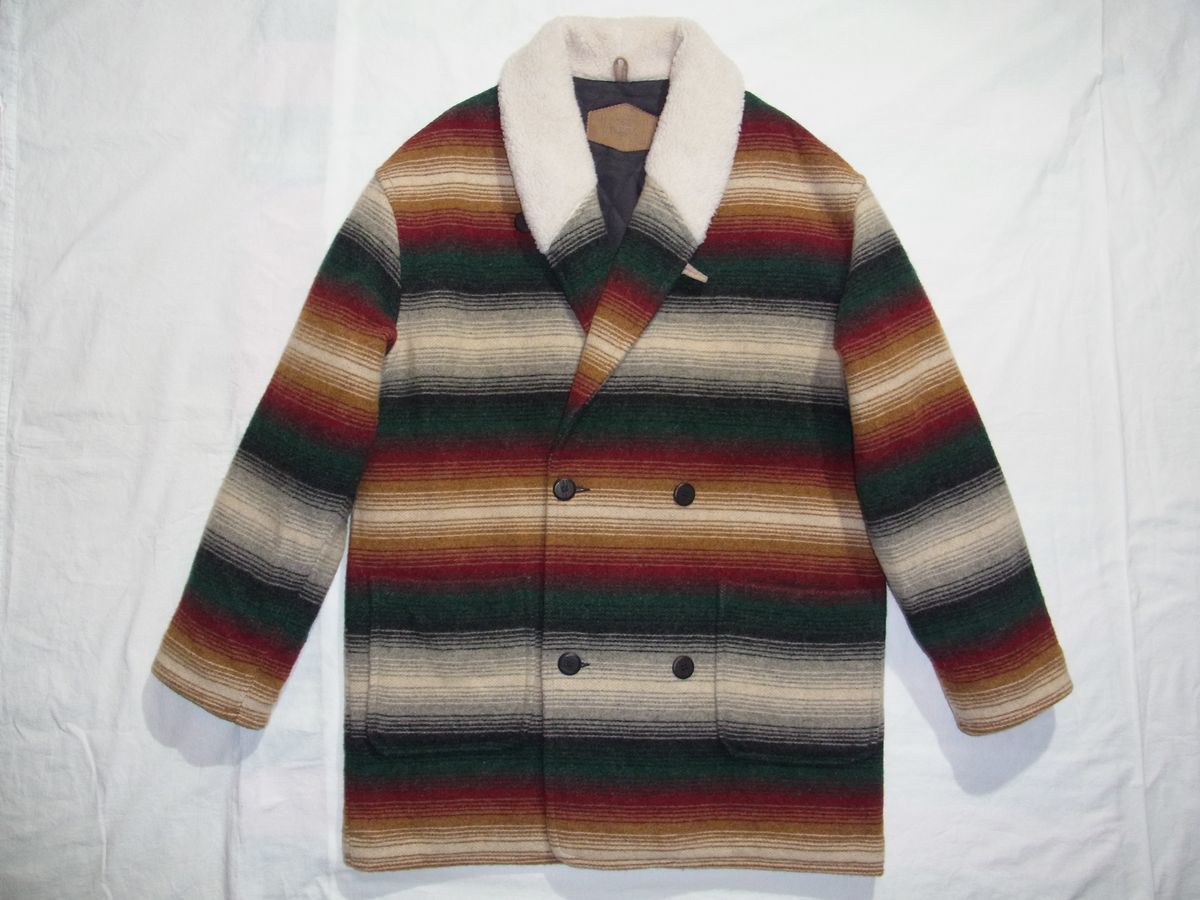 ☆美品☆ 80s90s USA製 ビンテージ Woolrich ウールリッチ ボア ショールカラー ダブルブレスト ネイティブ柄 ラグ ジャケット  sizeM☆古着