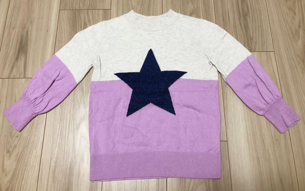 GAP KIDS バイカラー星柄ニット XSサイズ 紫 ライトベージュ バルーンスリーブ 110cm 長袖 幼児 子供服 セーター トップス  ギャップ｜PayPayフリマ