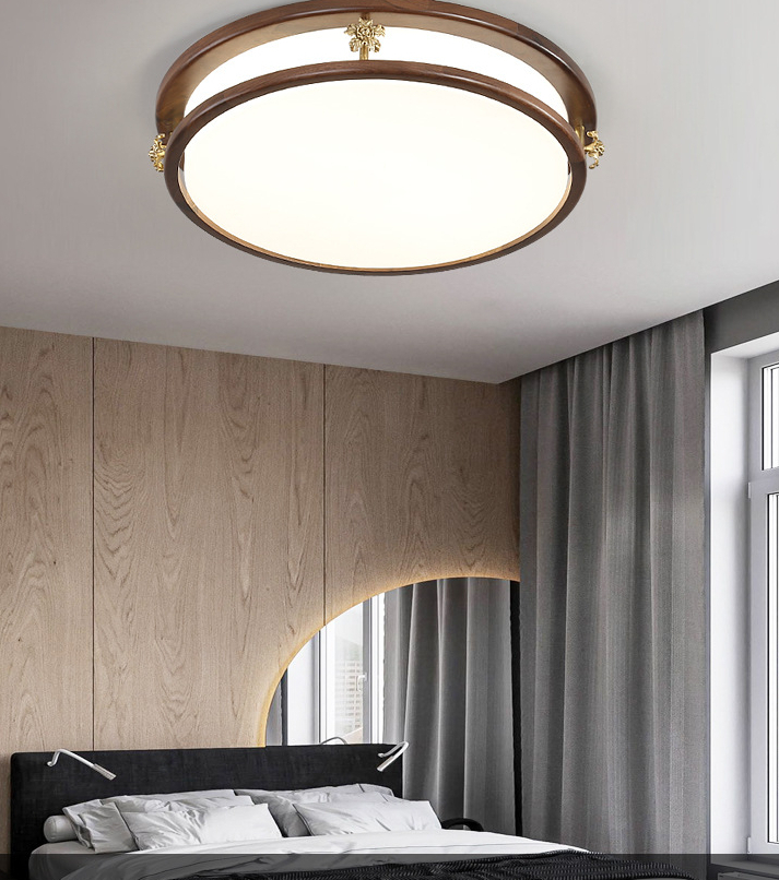 北欧風 円形 木製ランプ ベッドルーム リビングルーム 寝室 天井照明 LEDシーリングライト 直径45CM*厚み10CM