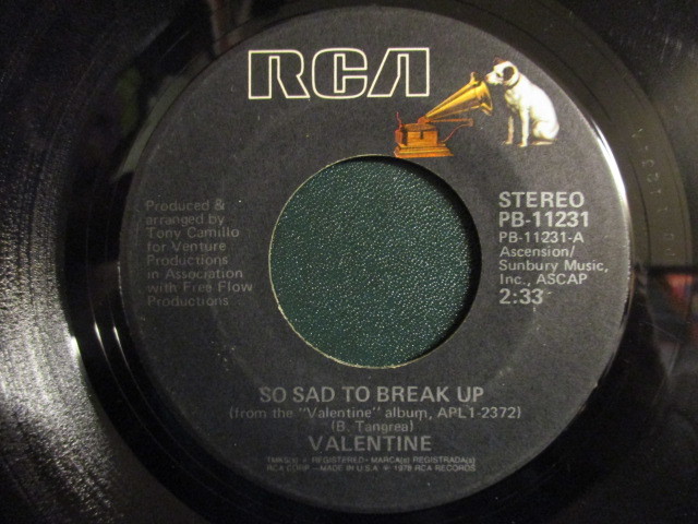 Valentine ： So Sad To Break Up 7'' / 45s ★ '78 Sweet Mellow AOR ☆ c/w Here I Am // 落札5点で送料無料_画像1