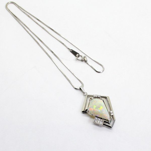 【即納】 ◎中古美品◎プラチナ オパール 5.07ct ダイヤ ペンダント付ネックレス トルマリン