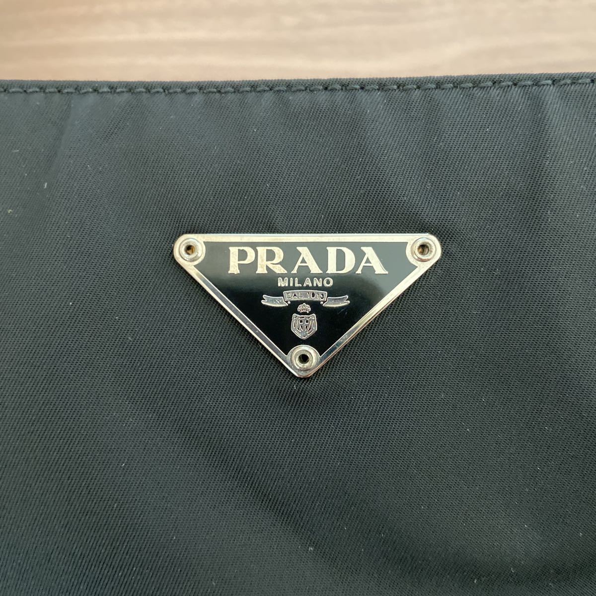 美品　PRADA プラダ ショルダーバッグ　トートバッグ　ナイロン ブラック コンビ　黒 三角プレート　ショップカードあり　本物　正規品