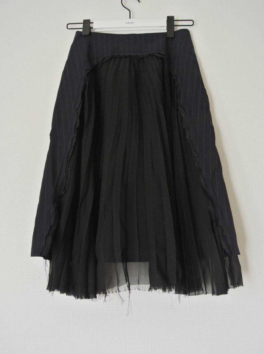 38 メゾンマルジェラ 再構築 プリーツ スカート size 36 紺 S Maison