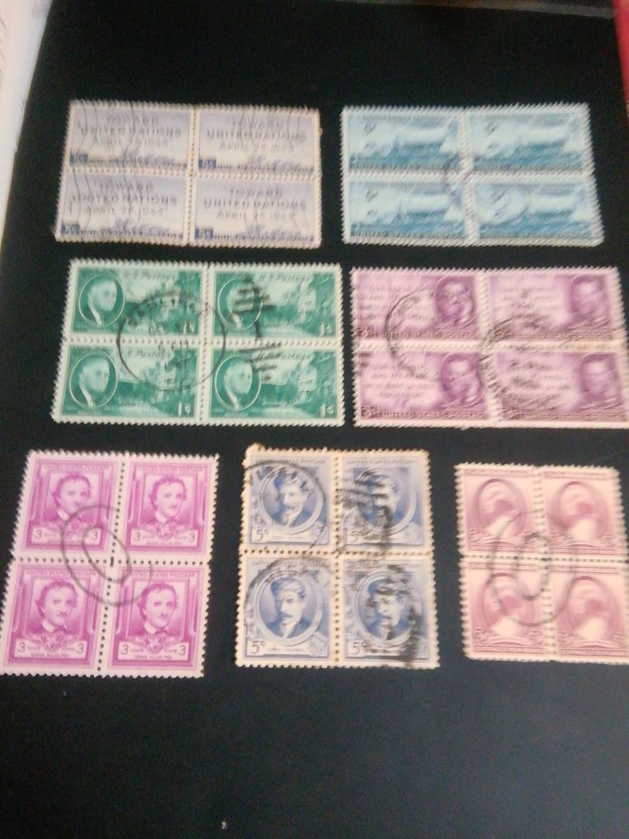 アメリカ、1930年代～1945頃の記念特殊切手、各使用済み田型やブロック31組、ダブリ数点_画像1