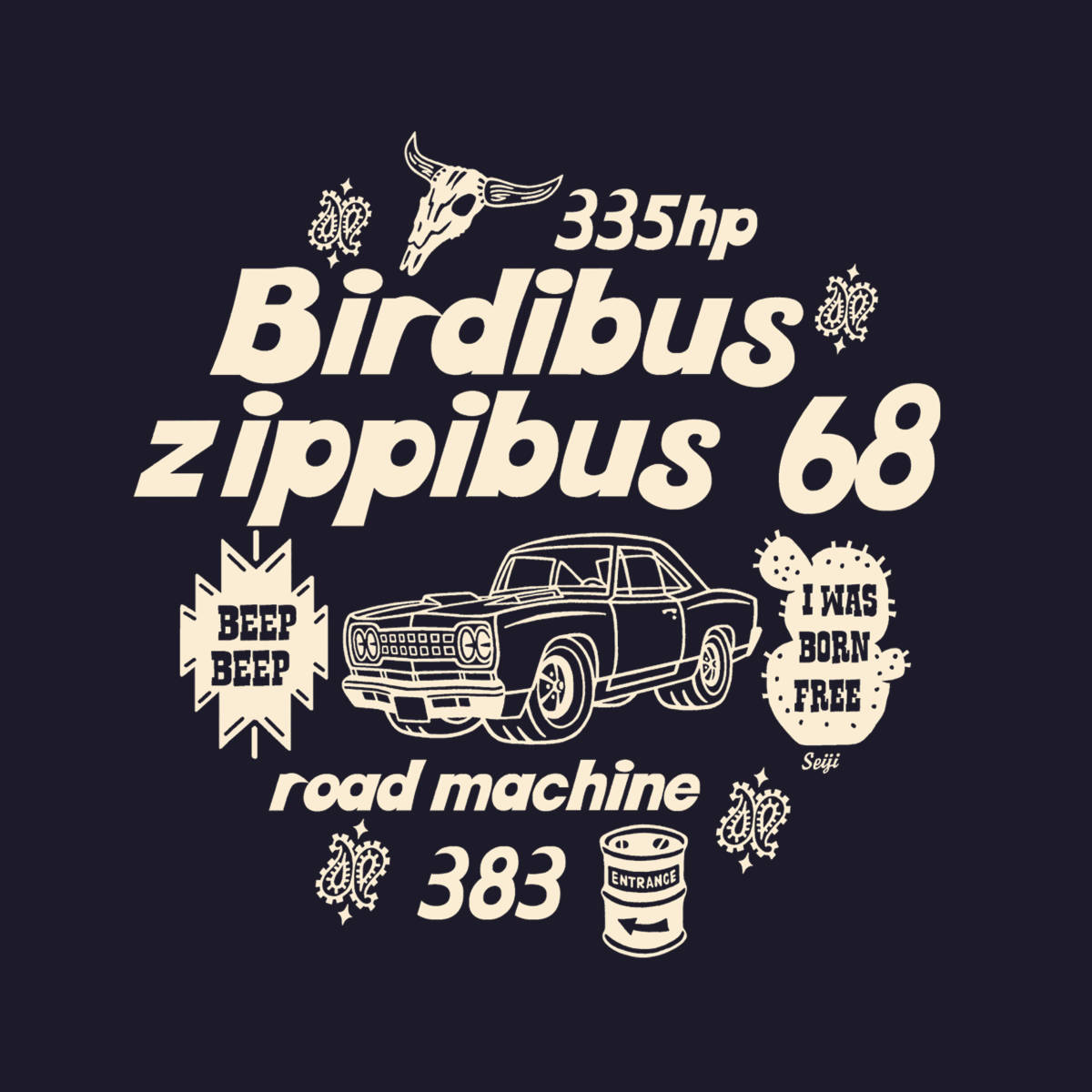 ■BIRDIBUS Tシャツ■Mサイズ（ネイビーxナチュラル）アメ車　アメリカ　ロードランナ－　モパ－ MOPAR ROADRUNNER PLYMOUSE_画像3